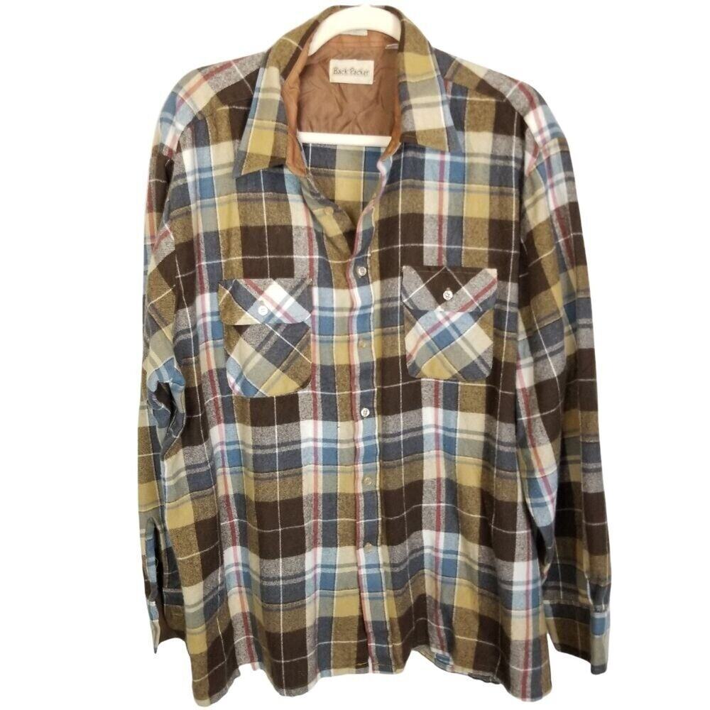 Vintage Back Packer Plaid Flannel Shirt XL Gorpcore Outdoor Hiking Trail Granola